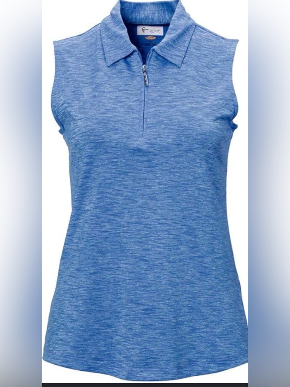 Guy Harvey Heathered Blue Sleeveless Zip Polo Tank